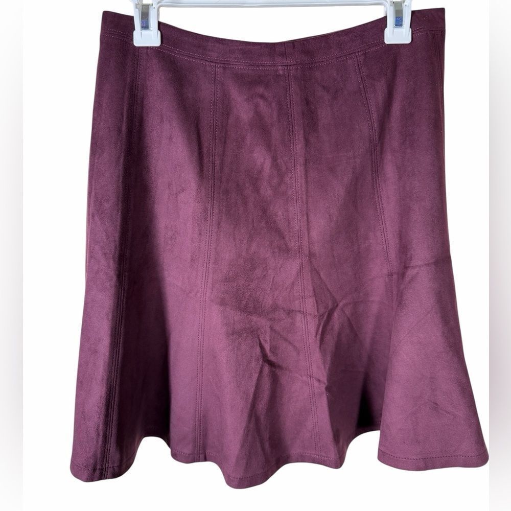 White House Black Market Plum Faux-Suede Skater Skirt